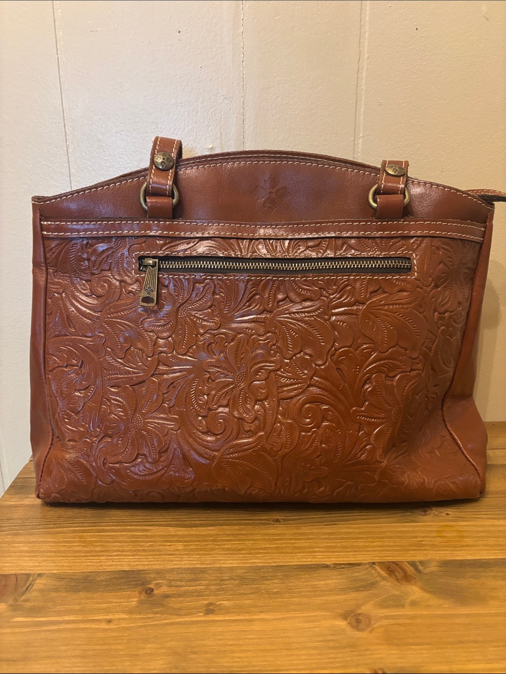 Patricia Nash Embossed Leather Tote - Chestnut Brown